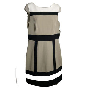 Sandra Darren Sheath Color-Block Dress Sleeveless Beige Black Size 10 Career New